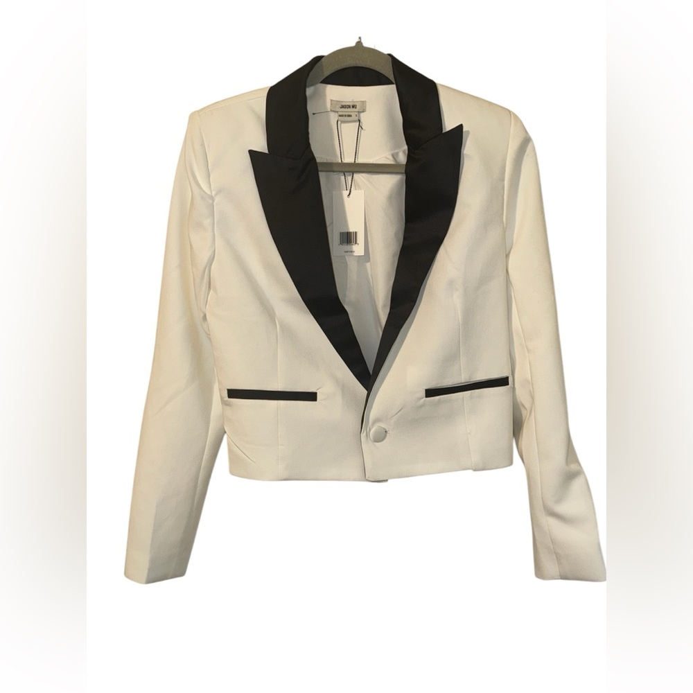 NWT Jason Wu White Tuxedo Blazer with Black Satin Collar Lined Stretch Sz Small